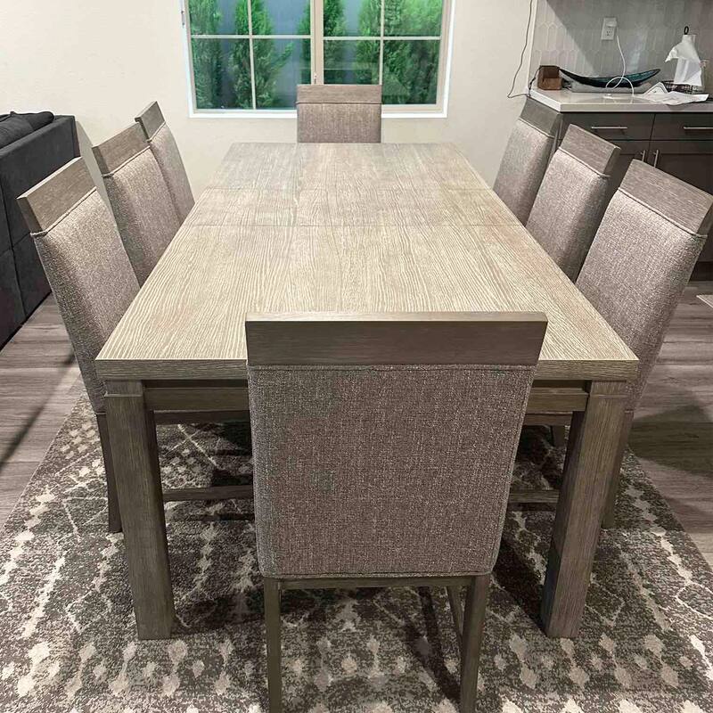 Wood and Fabric Dining Set in Gray and Stone Gray