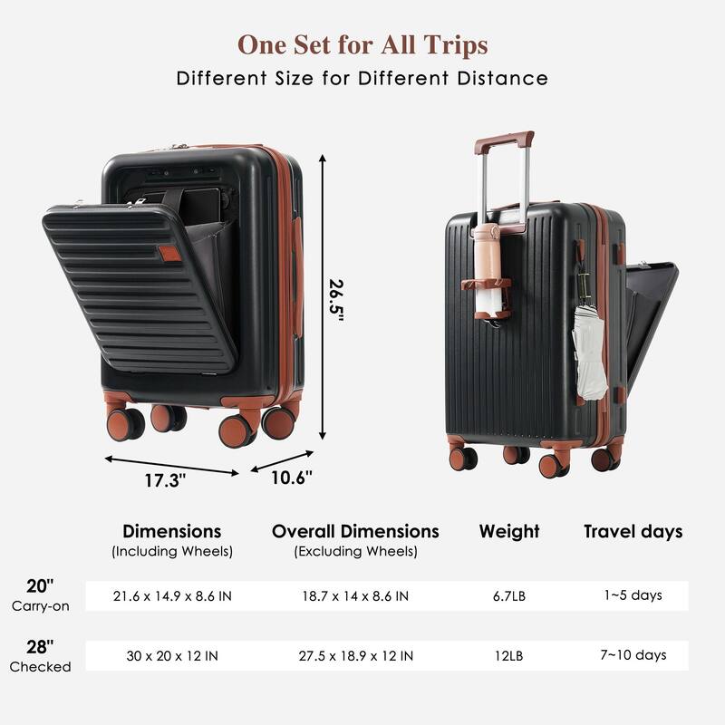 Luggage Sets 4 Piece with USB Charging Ports, Front-Opening Hardside Carry On Suitcase Set with TSA Lock Travel Duffel Bag