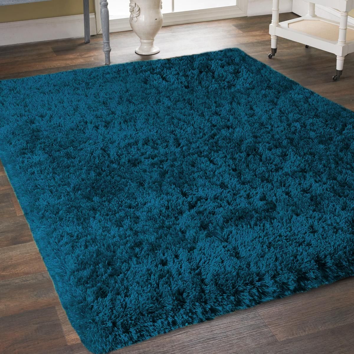 Super Soft Non-Shed Teal Blue Plain Shaggy Rug Luxury 5CM Deep Pile Area Carpet 