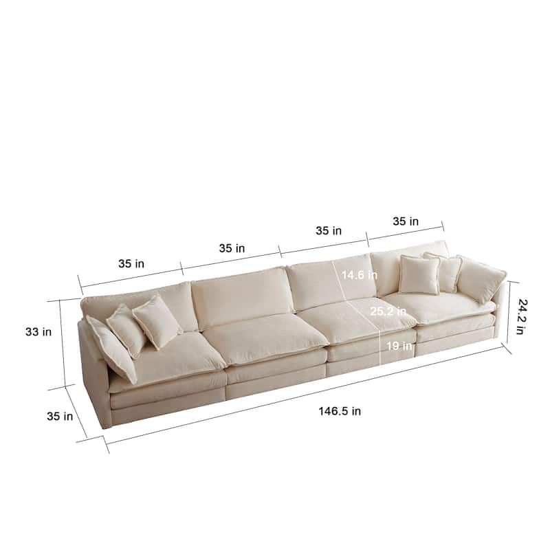 GDFStudio - Vale 4 Seater Sectional Sofa with Double Ottomans and Pillows