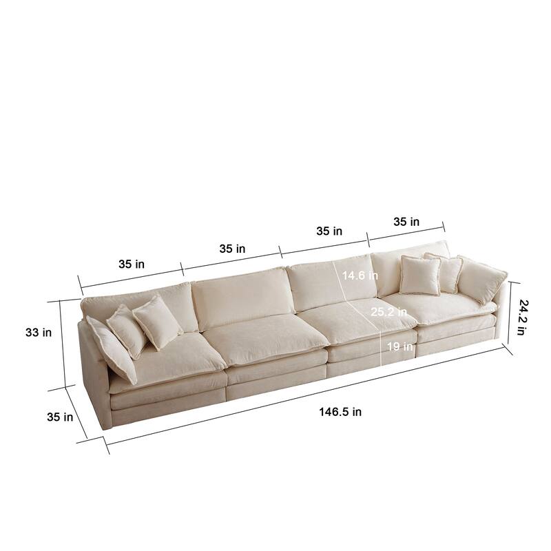 Modular U Shaped Sectional Sofa with Double Ottomans, Oversized Chenille Upholstered 4-Seater Sofa, Lounge Sofa with 5 Pillows