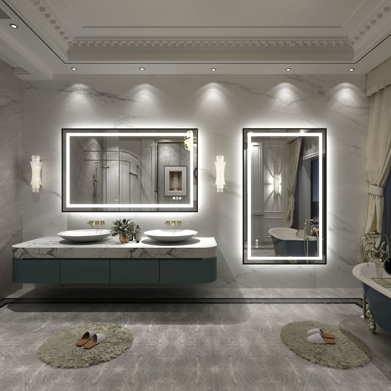 Black Metal Framed LED Front Light and Backlit Anti-Fog Wall Bathroom/ Vanity Mirror