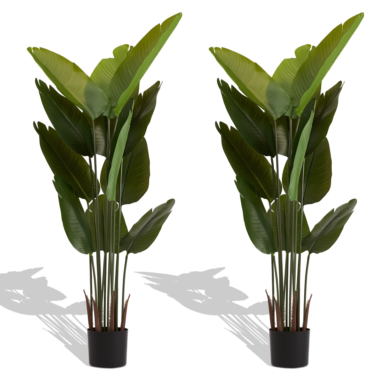 Artificial Bird of Paradise Plant, 5.2ft Tall Faux Tropical Palm Tree in Pot for Indoor or Outdoor Home, 2pcs/set