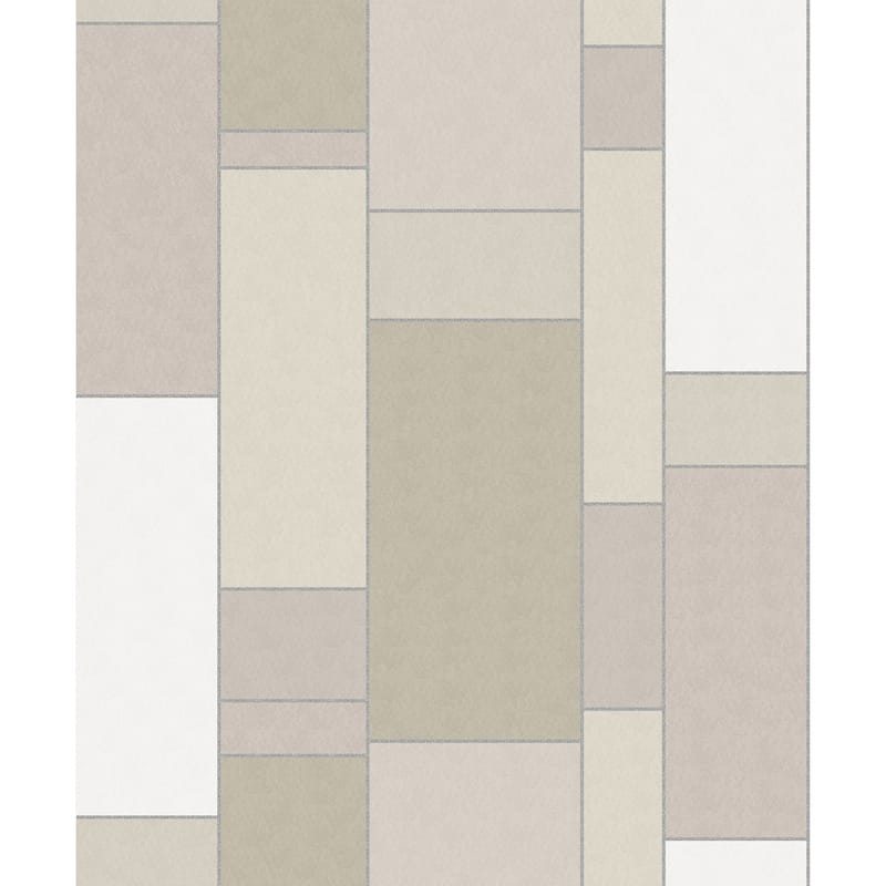 Seabrook Designs De Stijl Geometric Unpasted Wallpaper - 20.5 in. W x 33 ft. L - Soft Sage & Metallic Silver