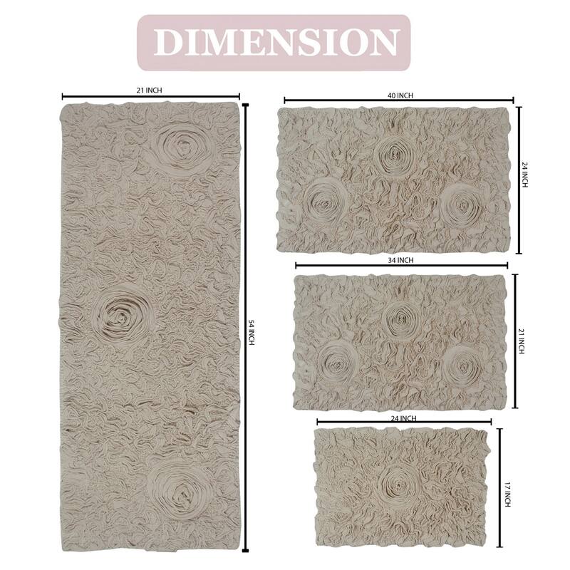Home Weavers Modesto Collection 100% Cotton Bath Rug, Non-Slip Bath Rug, Extra Soft, Machine Wash, 4 Pcs Set with Runner