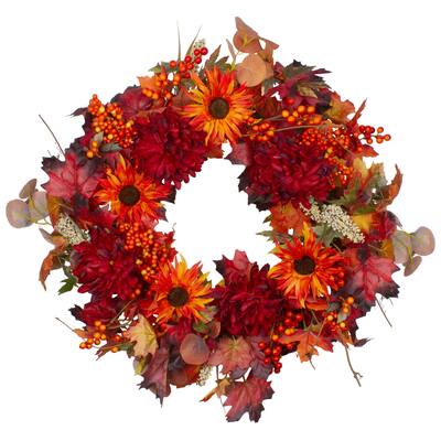 Leaves and Flowers Fall Harvest Wreath - 24-Inch Unlit - 24"