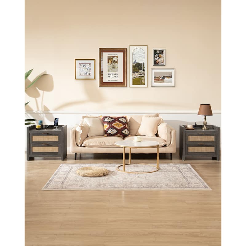 SICOTAS Farmhouse Set of 2 Nightstand with Charging Station and Drawers