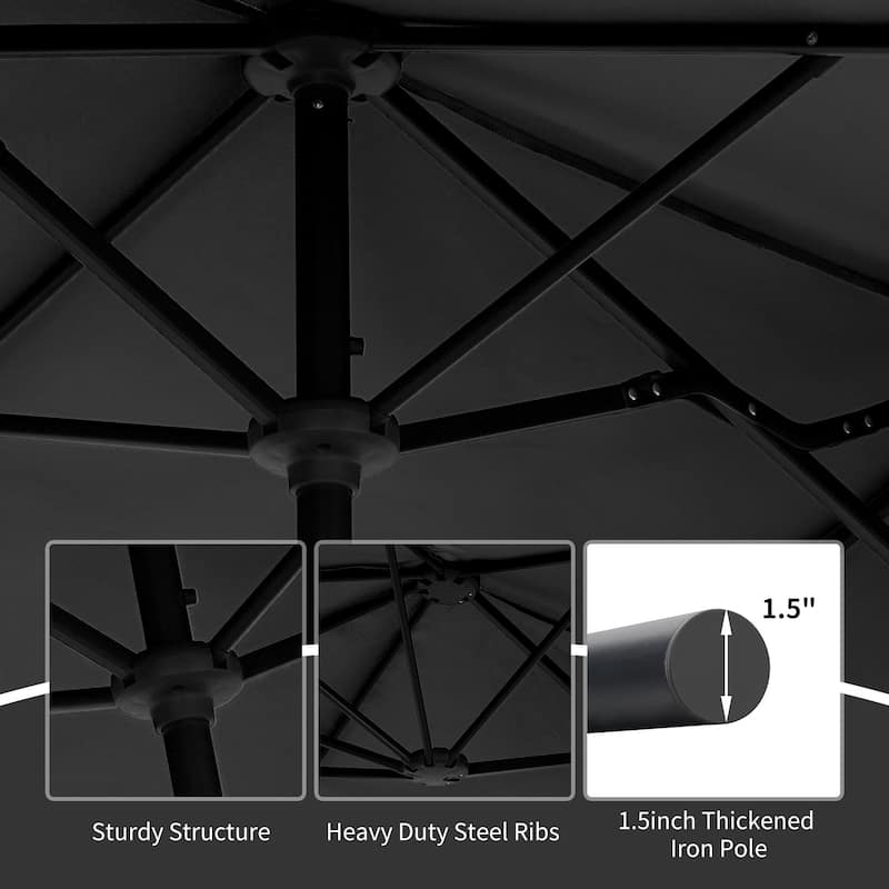 13 ft Patio Umbrella with Base Double-Sided Rectangular Outdoor Deck Umbrella