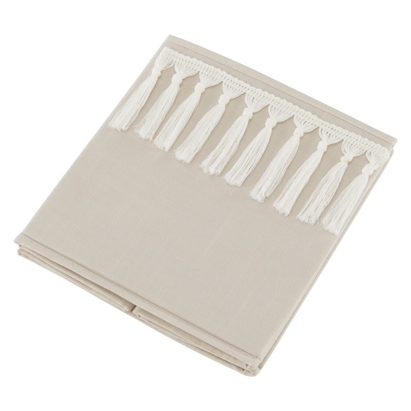 Boho Bohemian Foldable Fabric Storage Bins - Solid Taupe Beige Ivory Cream Off White Linen Farmhouse Shabby Chic Fringe Neutral