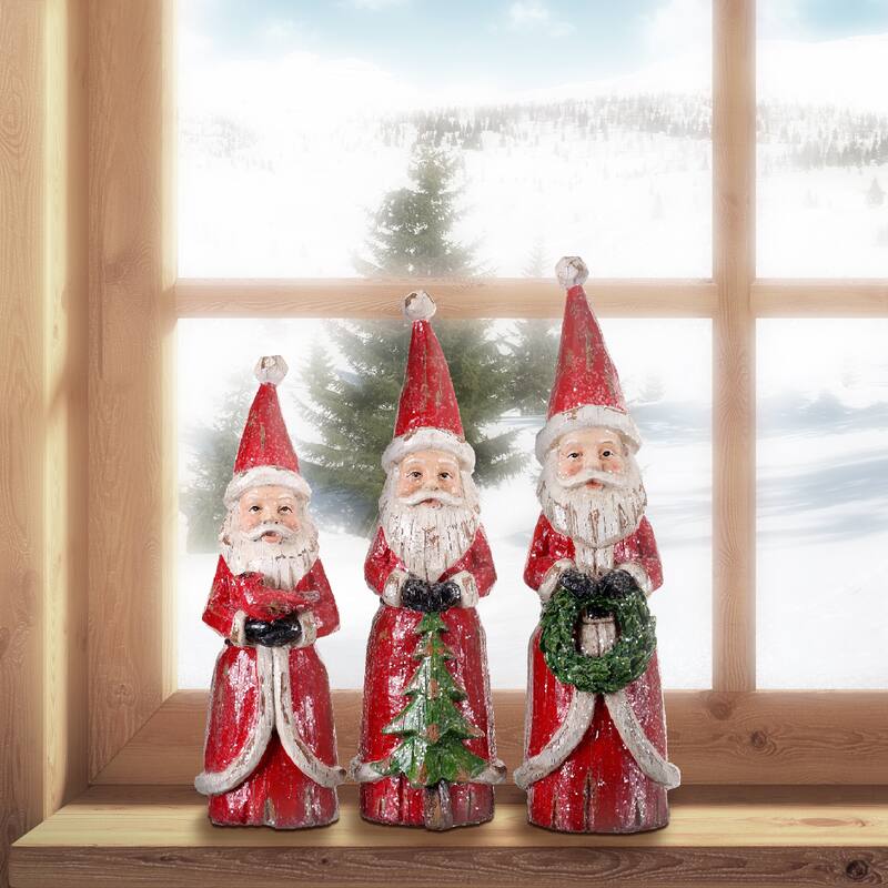 8.5"-10" Wood Carved Santa Set of 3