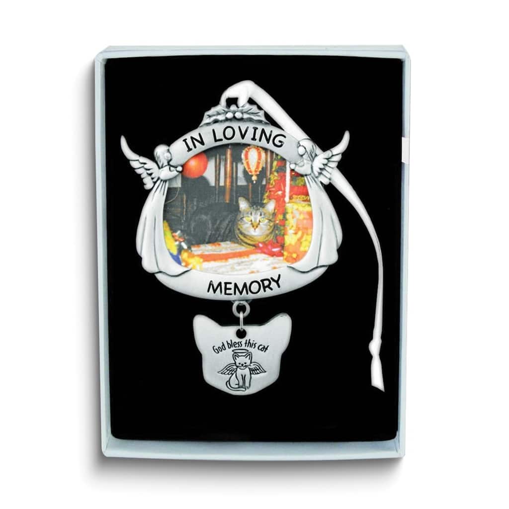 Curata In Loving Memory Cat Angel Memorial Silver-Tone 2 Inch Photo Ornament