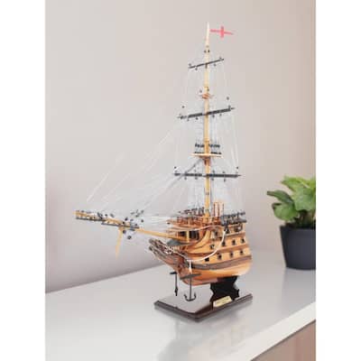 HomeRoots 29" Wood Brown HMS Victory Bow Section Hand Painted Decorative Boat - 19.5' X '28.5' X '7