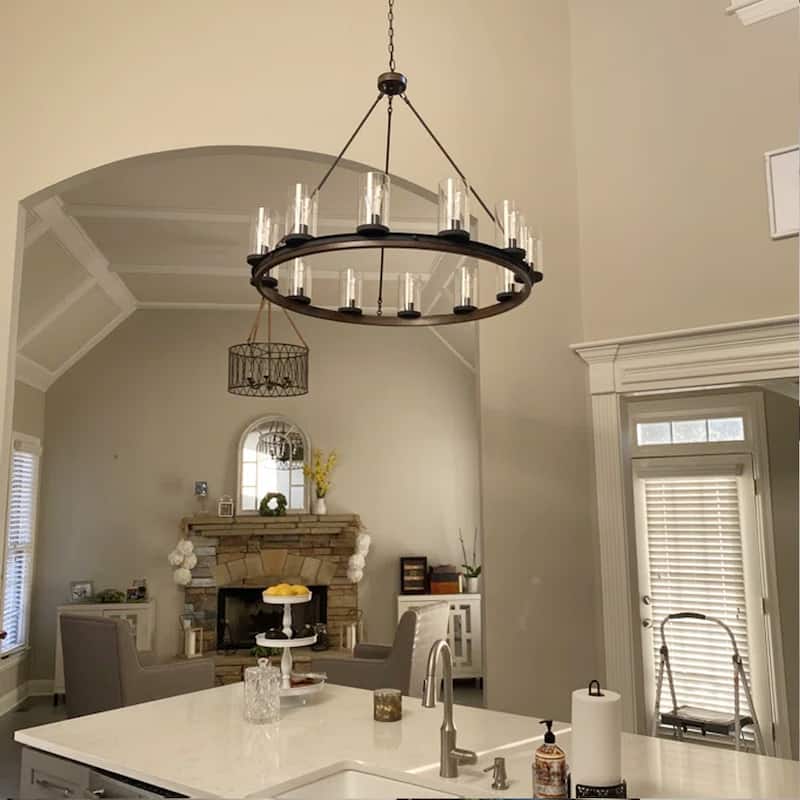 Allegray 12-light Farmhouse Faux Wood Wagon Wheel Chandelier with UL Certified - 42 inches