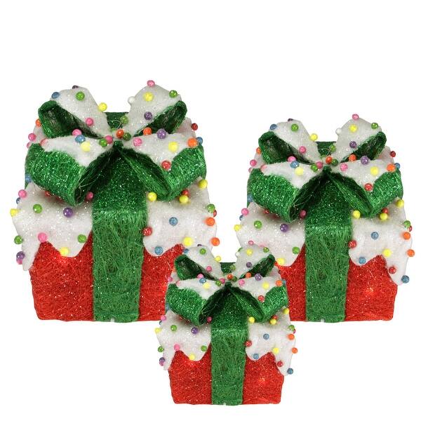 Shop Set Of 3 Lighted Snow And Candy Covered Sisal Gift Boxes
