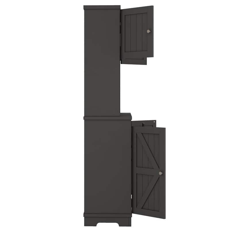 Farmhouse Home Bar Wine Storage Cabinet, Buffet Sideboard Kitchen Pantry with Adjustable Shelves, Drawers & Wine Glass Racks