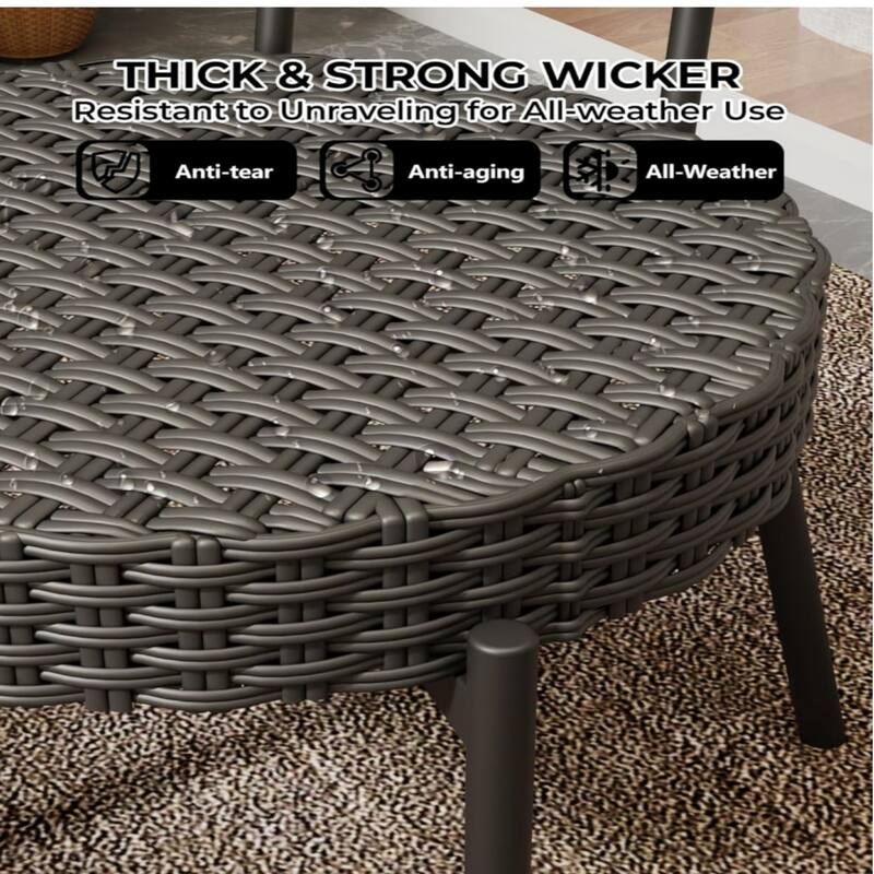 3 Piece Outdoor Bistro Set, Patio Rattan Bistro Set with Coffee Table, Black Steel Frame + Grey Rattan - N/A