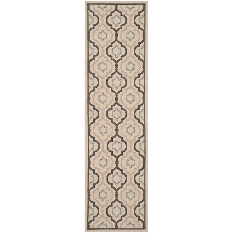 SAFAVIEH Courtyard Oyvor Indoor/ Outdoor Waterproof Patio Backyard Rug - 2'3" x 8' Runner - Ivory/Black