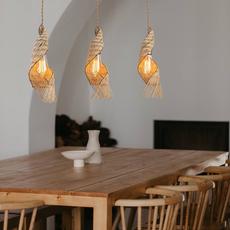 Dena 3-Light Modern Rattan Kitchen Island Pendant Light - 24 Inch Wide