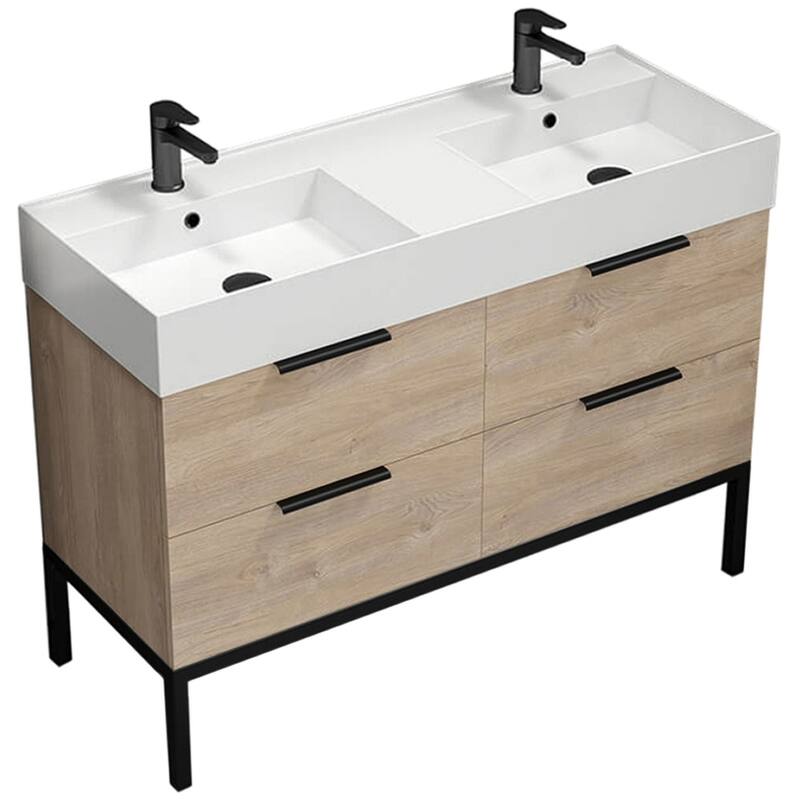 Nameeks Derin-4818-2 Derin 48" Free Standing Double Basin Vanity Set - Brown Oak - Oak Finish