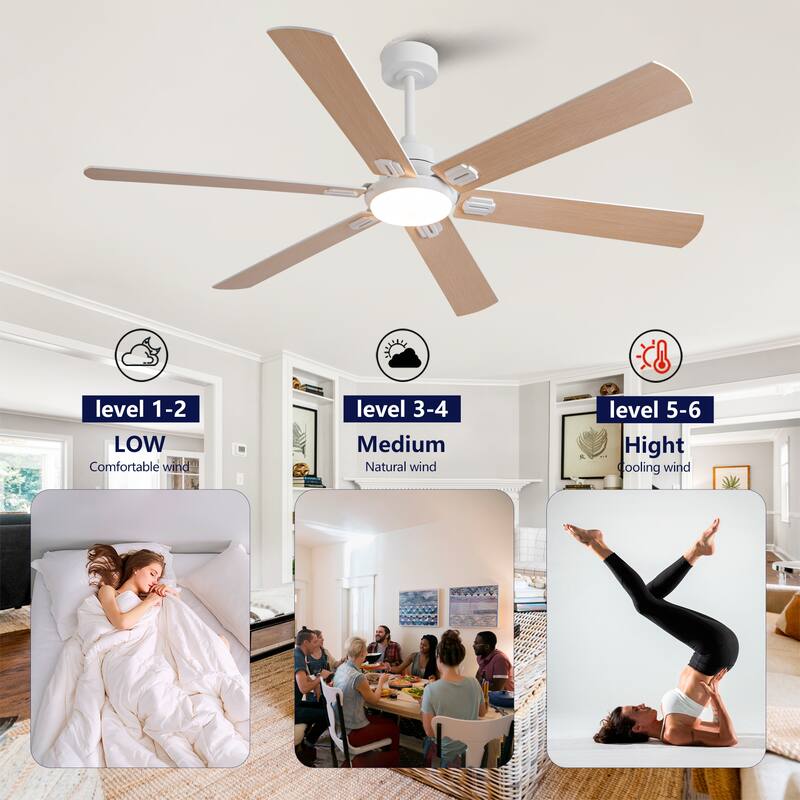 60" Ceiling Fan with Light, Remote Control, Dimmable LED, 6-Speed Quiet DC Motor