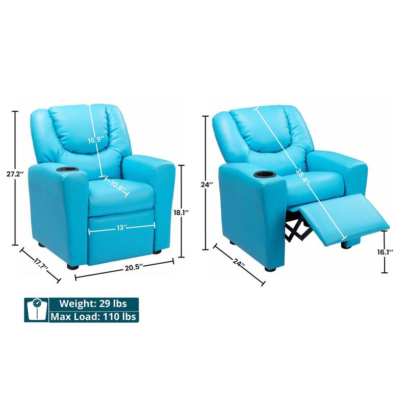 Pushback Kids Recliner Chair with Footrest & Cup Holders - Ultimate Comfort for Toddlers