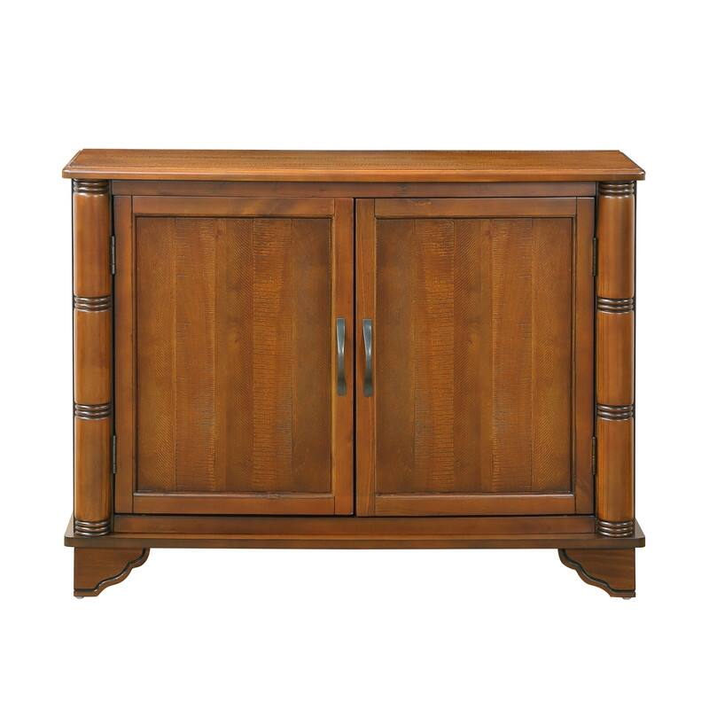 Retro Style Accent Storage Cabinet with Adjustable Shelves,Wood Grain Texture