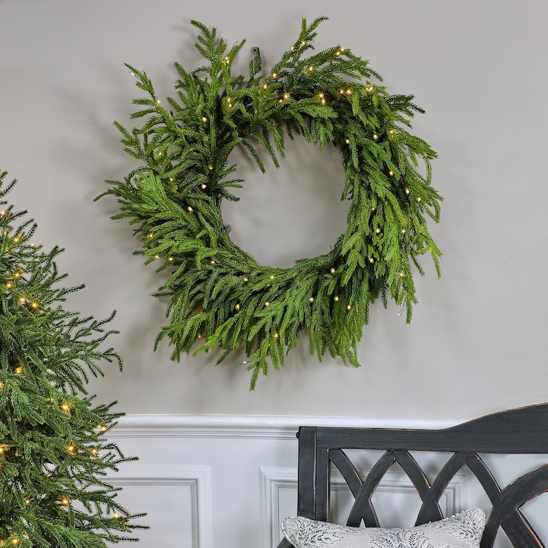 24"Led Natural Touch Norfolk Pine Wreath - 24