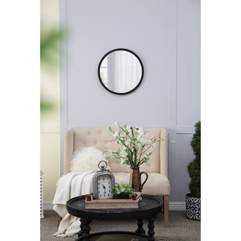 20" x 20" Circle Wall Mirror with Wooden Frame and Black Finish