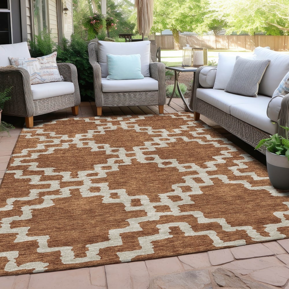 Machine Washable Indoor/ Outdoor Chantille Trellis Geo Rug