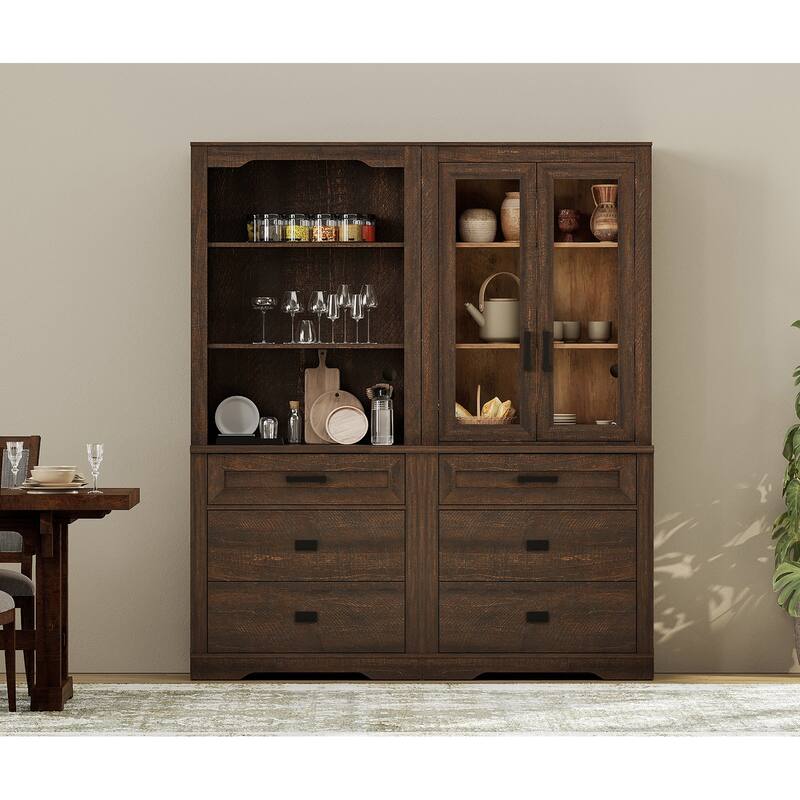 3 Tier Bookcase with Drawer,73.3" Tall Floor Standing Bookshelf - 63" - Espresso Brown