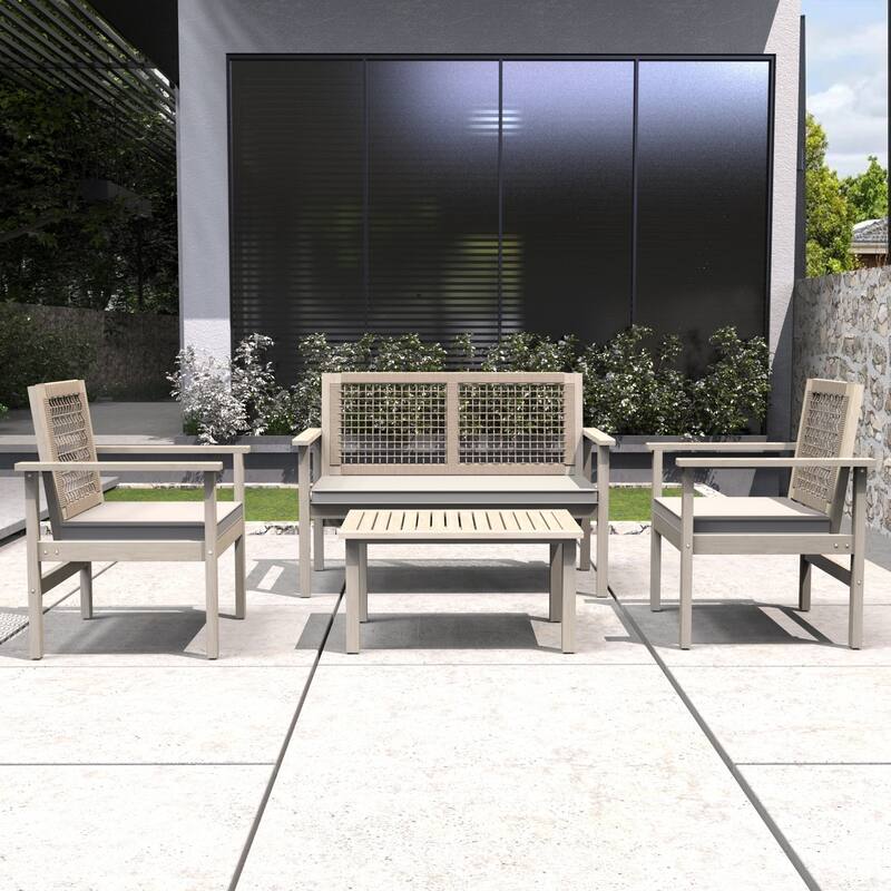 4-Piece Outdoor Acacia Wood Conversation Sets with Coffee Table