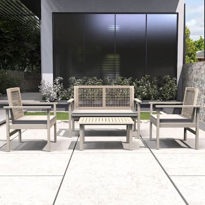4-Piece Outdoor Acacia Wood Conversation Sets with Coffee Table