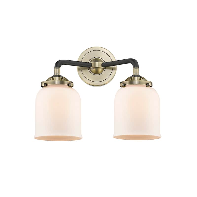 Innovations Lighting Small Bell 2 Light 13" Wide Bathroom Vanity Light - Black Antique Brass / Matte White Cased