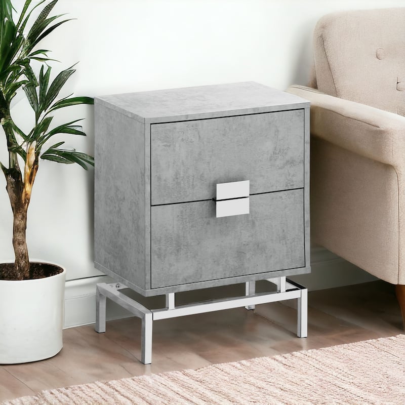 Contemporary 2-Drawer End Table Metal Base Wood Top Nightstand for Bedroom or Living Room - 18.25”L x 12.75”W x 23.5”H