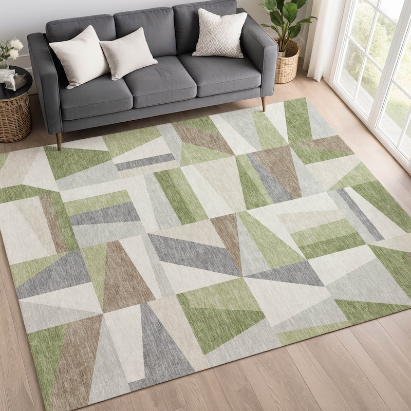 Machine Washable Indoor/ Outdoor Contemporry Mosaic Chantille Rug