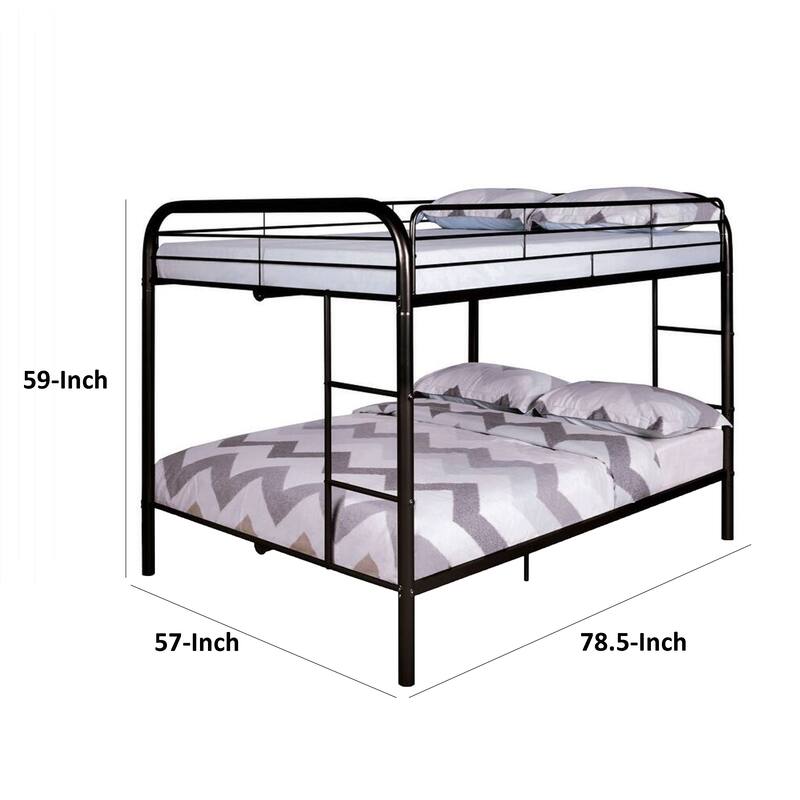 Fegy Full Over Full Bunk Bed, Ladder and Rails, Black Metal Frame