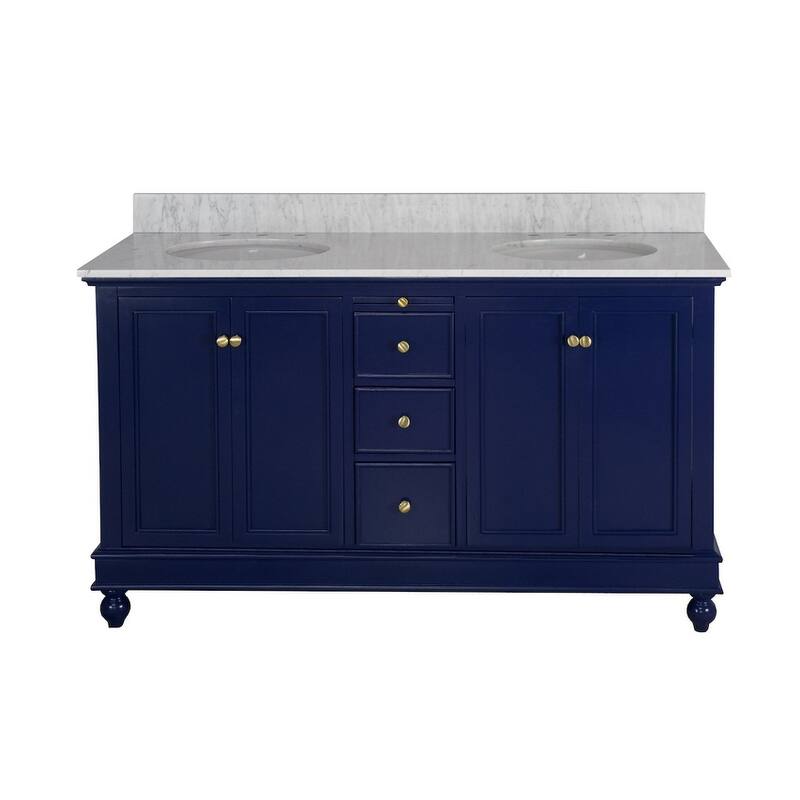 KitchenBathCollection Bella 60" Double Bathroom Vanity with Carrara Marble Top