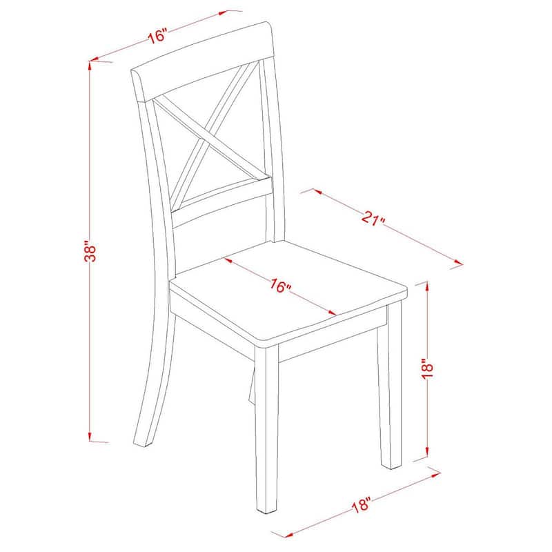 East West Furniture Boston Dining Room Chairs - Cross Back Solid Wood Seat Chairs, Set of 2, Black - BOC-BLK-W