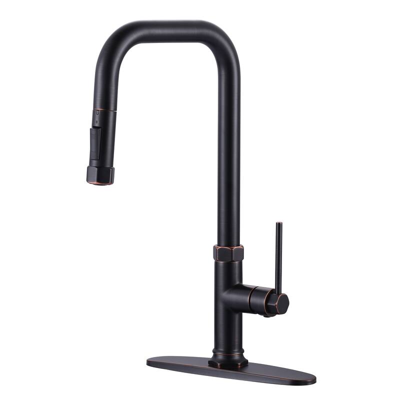 WOWOW Pull Down Sprayer Kitchen Faucet with Soap Dispenser - without soap dispenser - Oil Rubbed Bronze