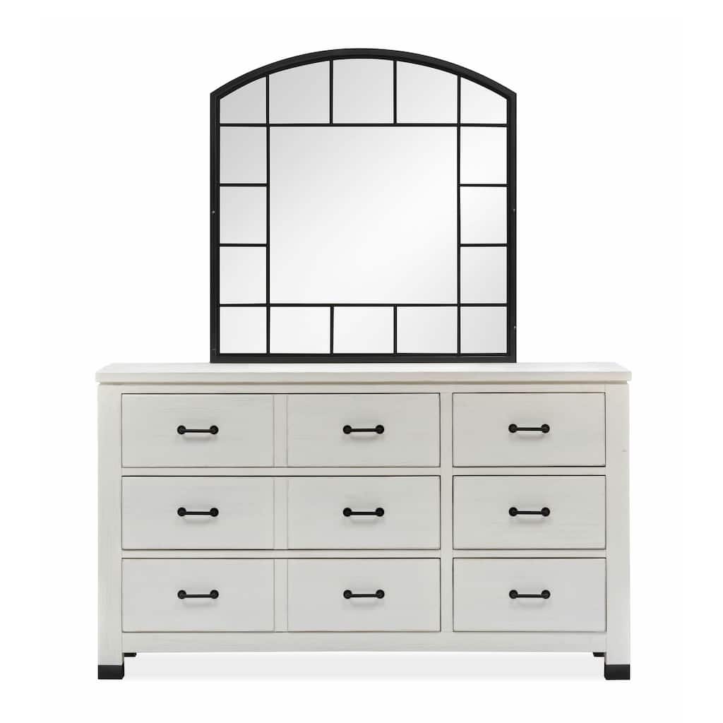 Magnussen Home Harper Springs Silo White Drawer Dresser with Shaped Mirror