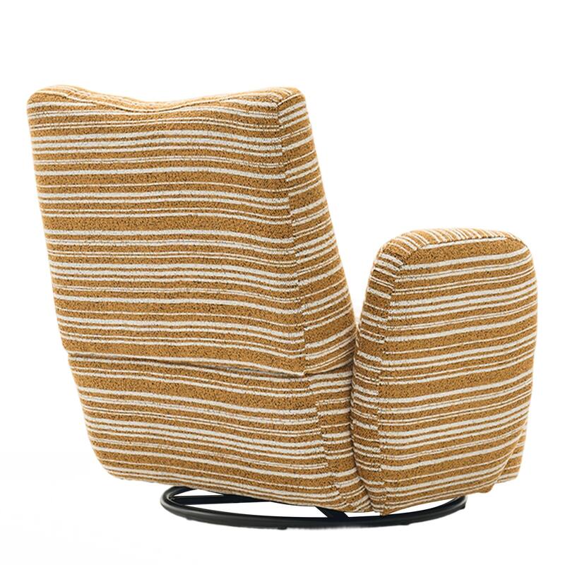 Modern Style 360° Swivel Leisure Chair Fabric Striped Armrest Swivel Chair and metal bracket, suitable for living room, balcony