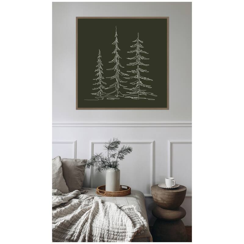 Kate and Laurel Sylvie Framed Canvas Minimalist Evergreen Trees Sketch Green by The Creative Bunch Studio