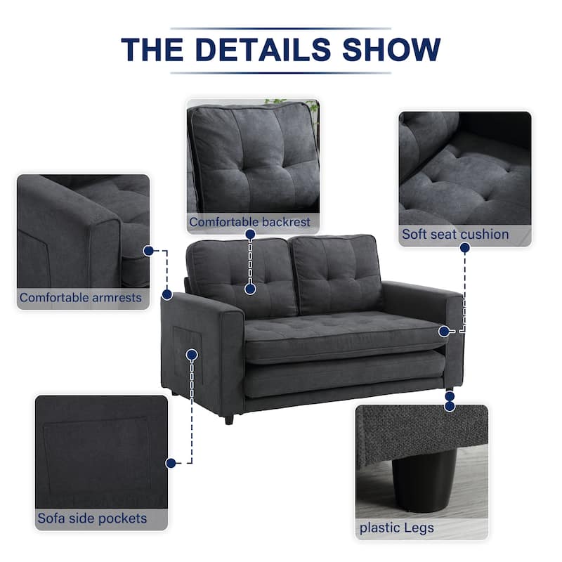 Velvet Upholstered Tufted Space saving Fold Sleeper Sofabed
