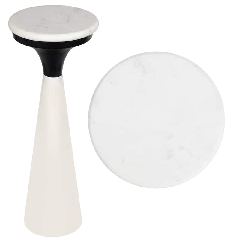 Vince 22.25" Drink Table with Marble Top, by JONATHAN Y - White/Black - Metal