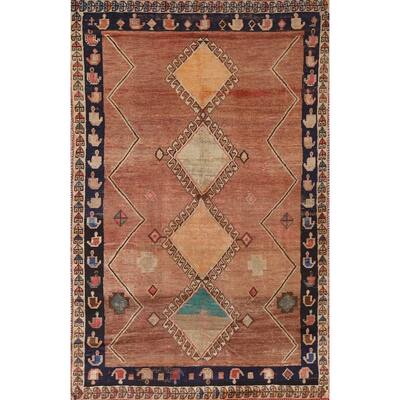Vegetable Dye Gabbeh Qashqai Persian Antique Rug Handmade Wool Carpet - 4'2"x 7'3"