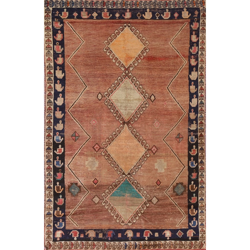 Vegetable Dye Gabbeh Qashqai Persian Antique Rug Handmade Wool Carpet - 4'2"x 7'3"