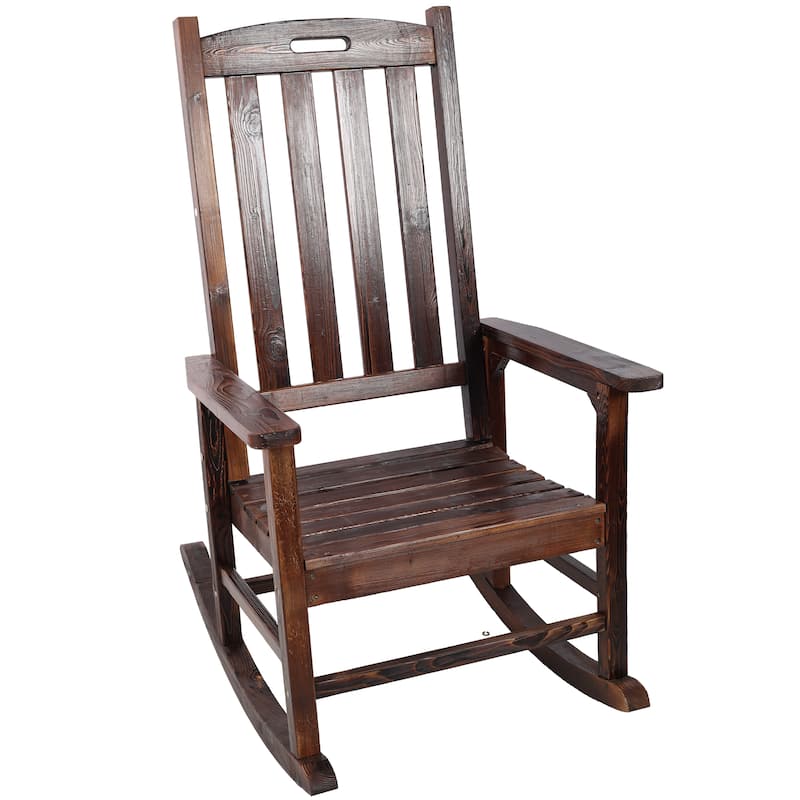 Wooden Oversized Porch Rocker Chair with Tall Backrest, High Back Smooth Rocking Chairs for Outdoor & Indoor