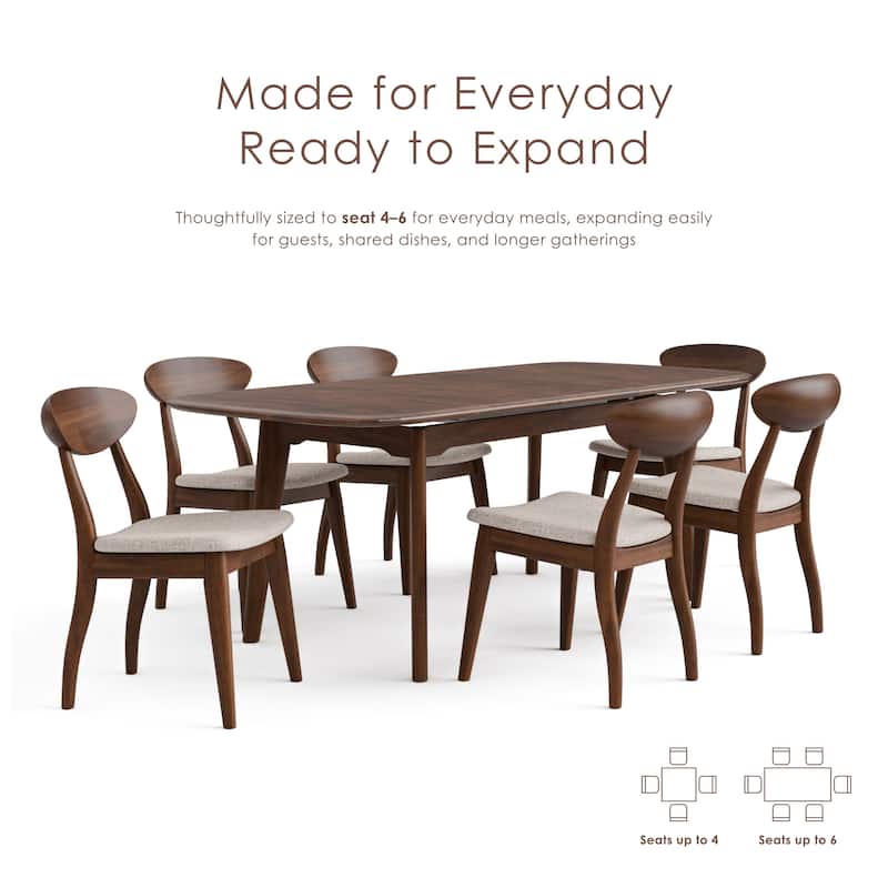 Furniture of America Abigail VII Mid-Century Modern 7-Piece Rich Walnut Solid Wood 79-inch Extendable Dining Set
