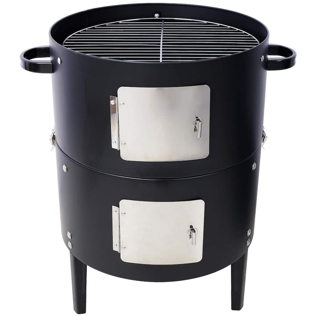Vertical Charcoal Smoker Grill with Thermometer Dual Doors and 2 Tier 453 Sq In Cooking Area Steel BBQ Smoker - 17" x 33"