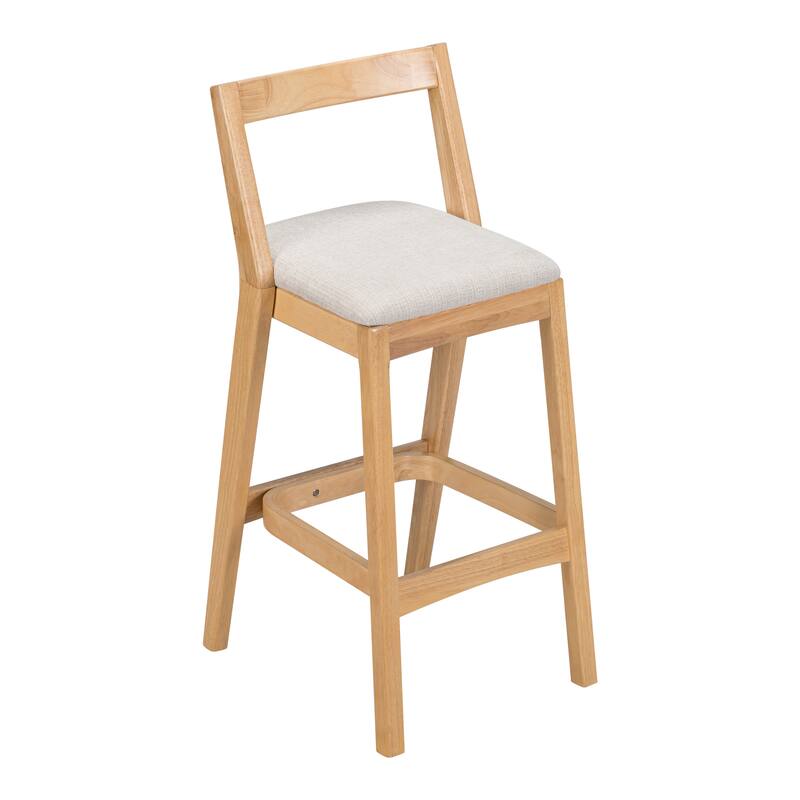 Indoor Rubberwood Barstool, Natural Finished and Beige Upholstery, Set of 2